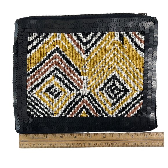 Anthropologie Jasper & Jeera Black Beaded Sequin Clutch Black Gold - Picture 4 of 5